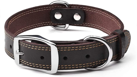 Dark brown Leather dog collar